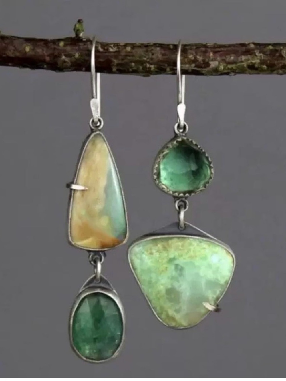 Boho Asymmetrical Natural Stone Earrings NWT
